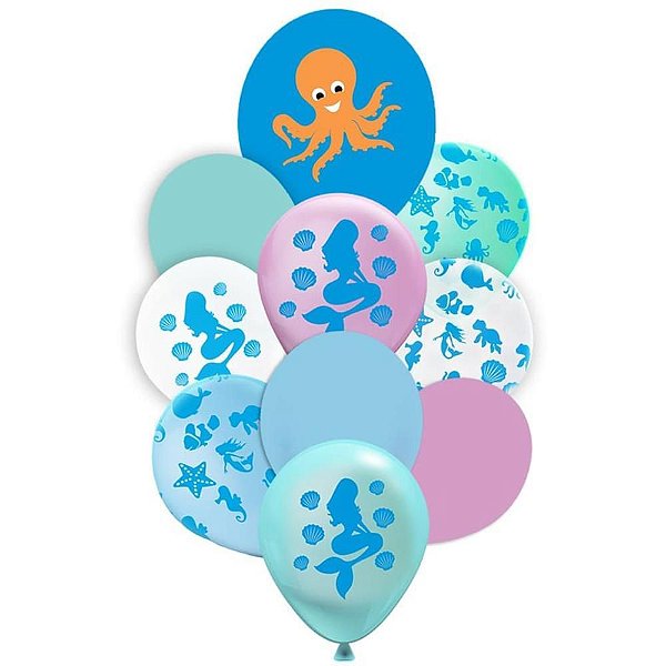 Balão Decorado KIT Buquê Fundo do MAR (S) PCT com 10