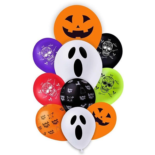 Balão Decorado KIT Buquê Halloween (S) Pacote com 10
