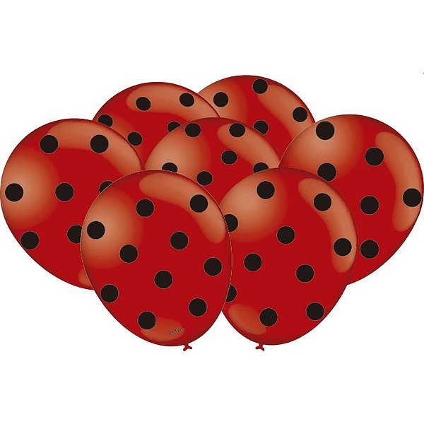 Balão Decorado N09 Poa VERMELHO/PRETO PCT com 25