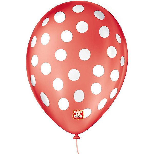 Balão Decorado N090 Bolinha Vermelho Quente com Branco - Pacote com 25