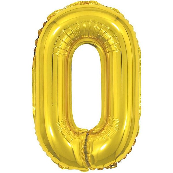 Balão Metalizado Numero 0 Dourado 40CM.