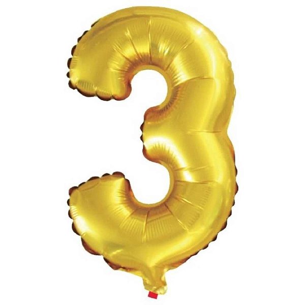 Balão Metalizado Número 3 Dourado 40CM – Pacote com 01 Unidade