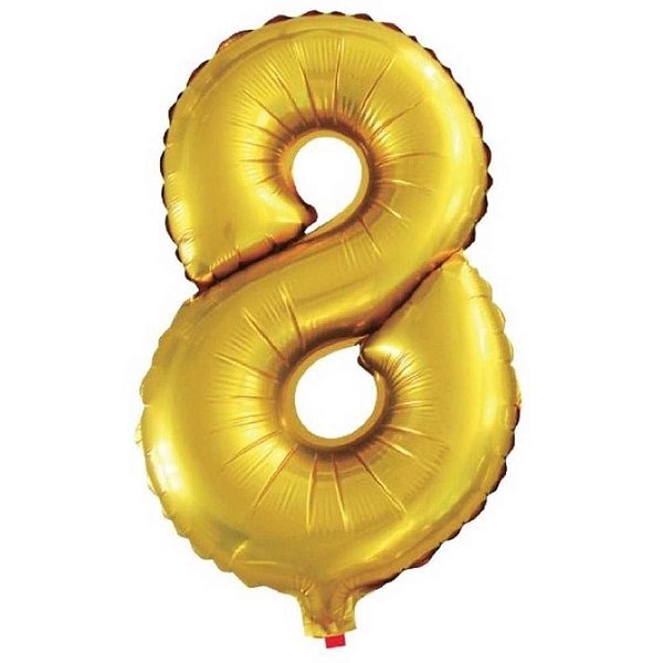 Balão Metalizado Número 8 Dourado 40CM