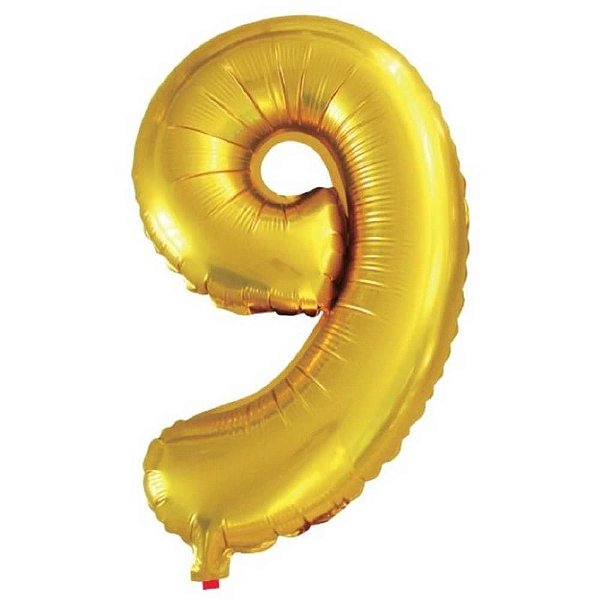 Balão Metalizado Número 9 Dourado 40CM