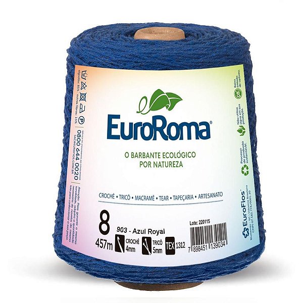 Barbante Colorido 600G 4/8 Fios 457M Azul Royal Euroroma