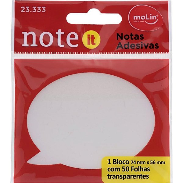 Bloco de Recado Autoadesivo 76MMX76MM TRANS Balao com 50 Folhas - Molin