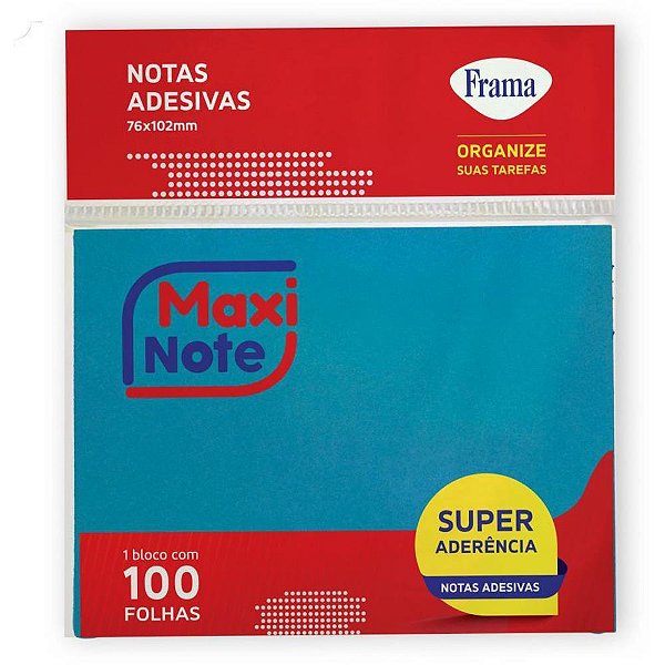 Bloco de Recado Autoadesivo Maxi Note 76X102MM Azul Neon - 100 Folhas