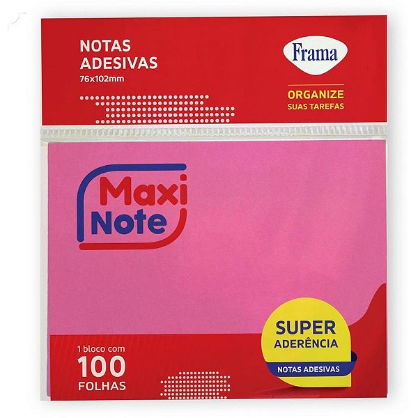 Bloco de Recado Autoadesivo 76X102MM Maxi Rosa Neon 100 Folhas