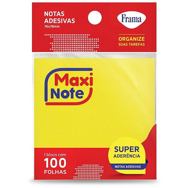 Bloco de Recado Autoadesivo 76X76MM Maxi Neon Amarelo 100 Folhas