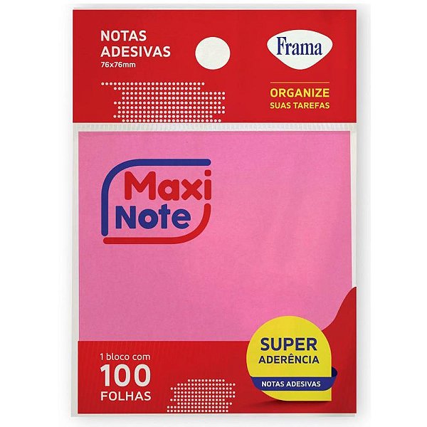 Bloco de Recado Autoadesivo Maxi Note 76X76MM Rosa Neon - 100 Folhas