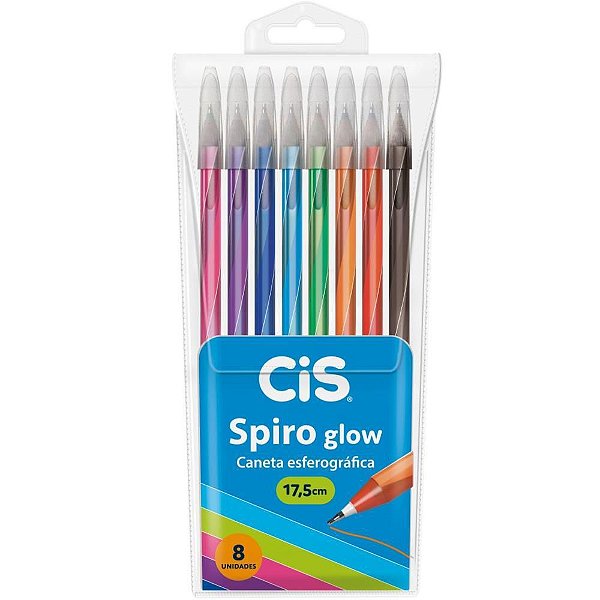 Caneta Esferográfica CIS Spiro GLOW 0.7MM 8 Cores