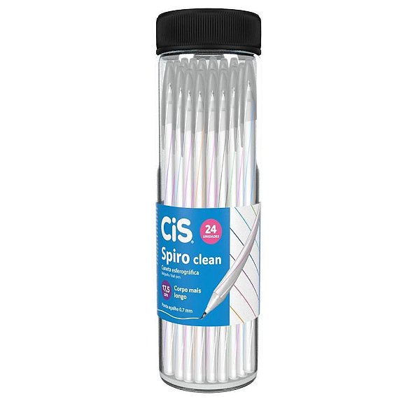 Caneta Esferográfica CIS Spiro Clean 0,7MM – Pote com 24 Cores Sortidas