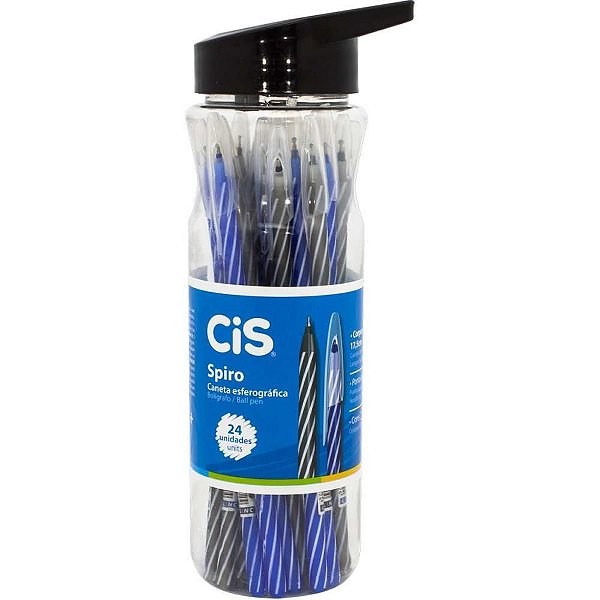 Caneta Esferográfica CIS Spiro 0,7MM Azul e Preta - Pote com 24
