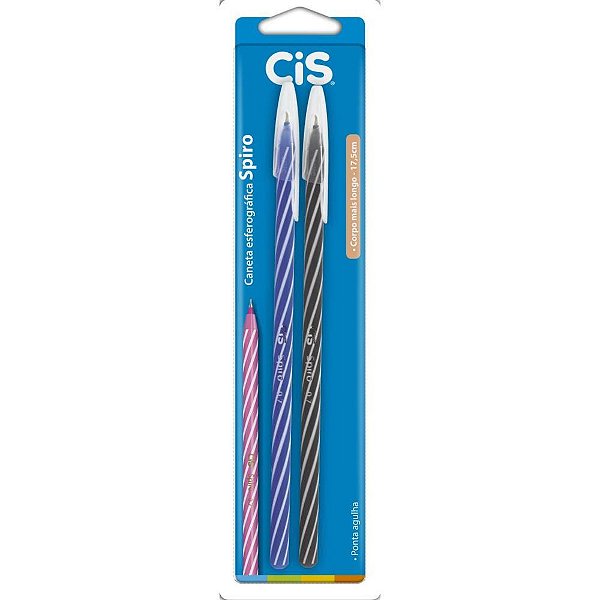Caneta Esferográfica CIS Spiro 0,7MM Azul e Preta – Blister com 2 Unidades