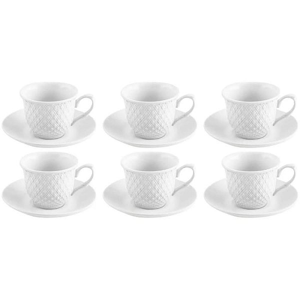 Xícara para CHÁ de Porcelana Wembley Branca 150ML - Conjunto com 12 Peças