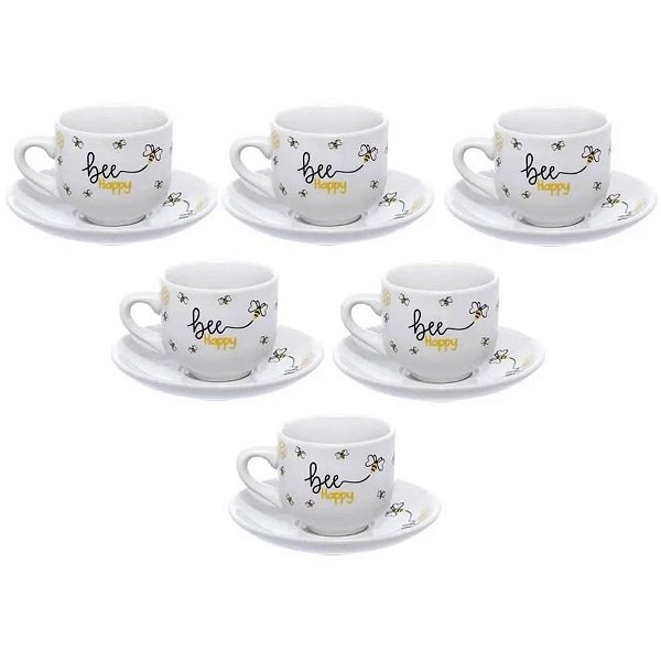 Xícara para Café com Pires de Porcelana Honey 90 ML – Conjunto com 12 Peças