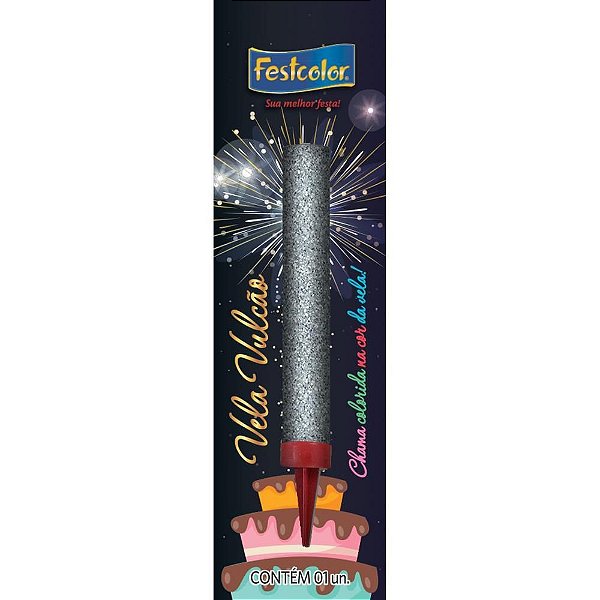 Vela para Aniversário Vulcão Prata com Glitter