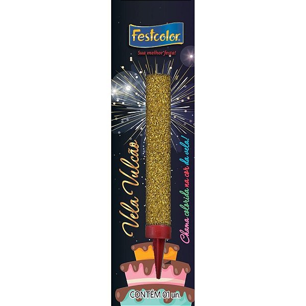 Vela para Aniversário Vulcão Ouro - Embalagem com 25 Pacotes