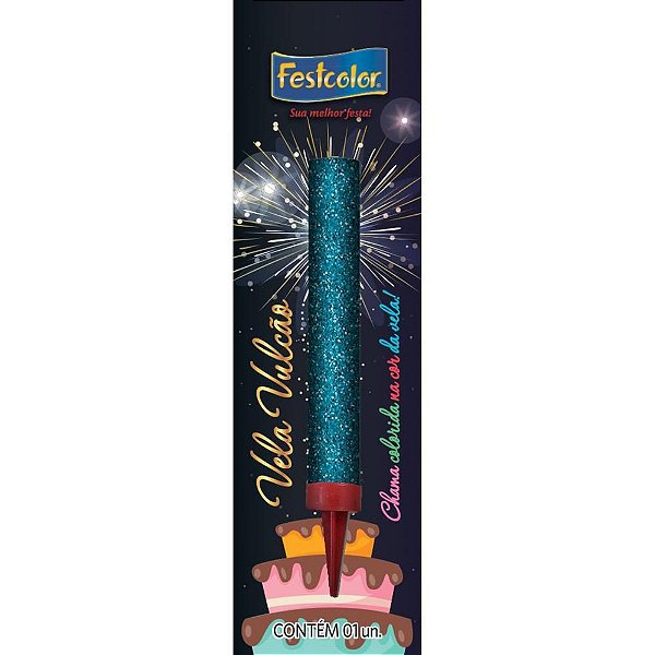 Vela para Aniversário Vulcão Azul com Glitter