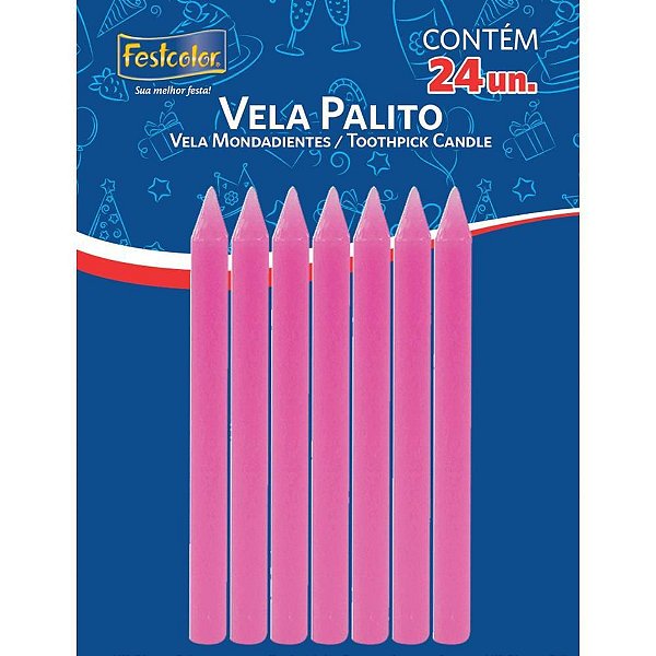 Vela para Aniversário Palito Rosa com 24 Unidades Caixa com 12