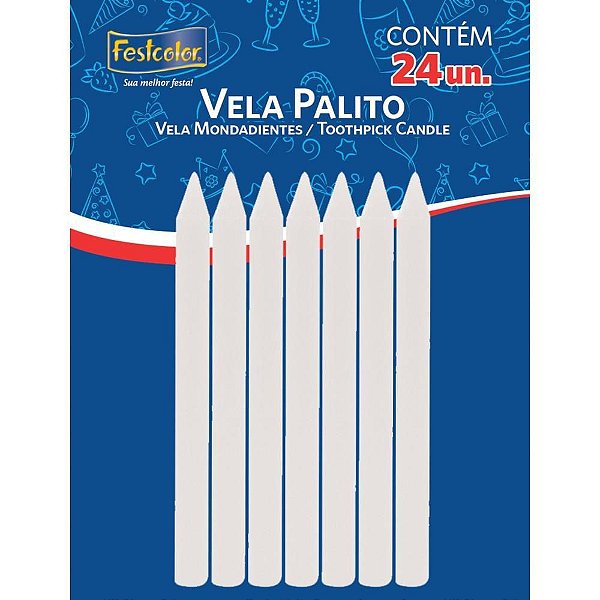 Vela para Aniversário Palito Branca com 24 Unidades CX com 12