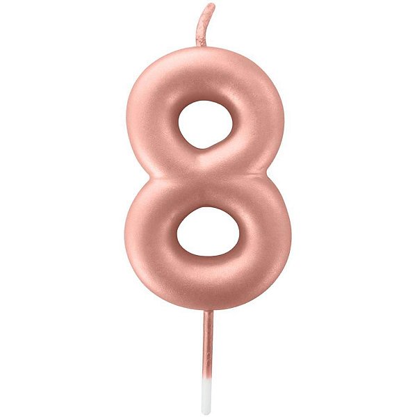 Vela para Aniversário N08 Rose GOLD Metalizada 6CM Caixa com 12