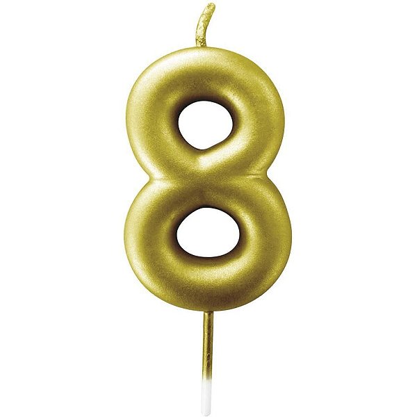 Vela para Aniversário N08 Metalizada Ouro 6CM CX com 12