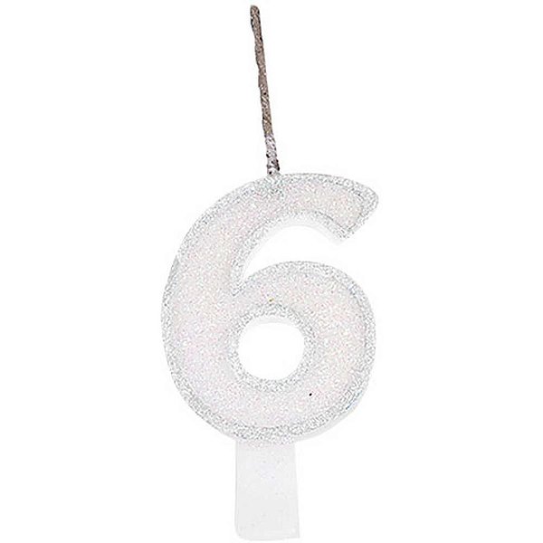 Vela para Aniversário Nº 6 com Glíter Branca – Caixa com 10 Unidades
