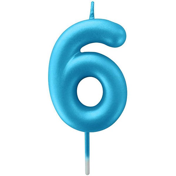 Vela para Aniversário N06 Azul Metalizada 6CM CX com 12