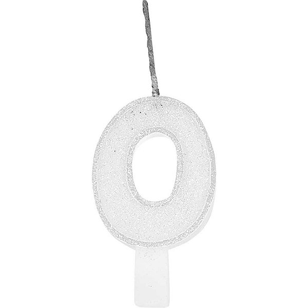 Vela para Aniversário N° 0 com Glíter Branca - Caixa com 10 Unidades