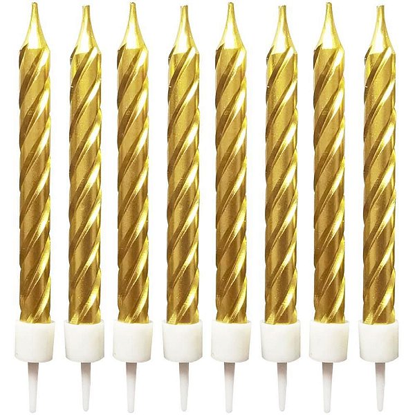 Vela para Aniversário Espiral Metalizada Dourada 8CM Blister com 08