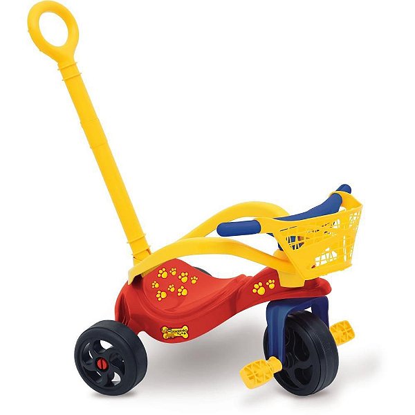Triciclo Cachorrinho com Empurrador, Protetor e Cesta