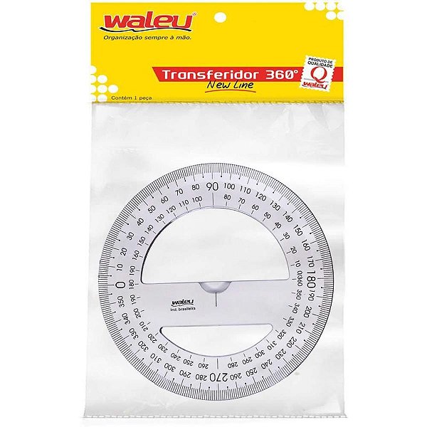 Transferidor Poliestireno 360 Graus Cristal - Pacote com 10