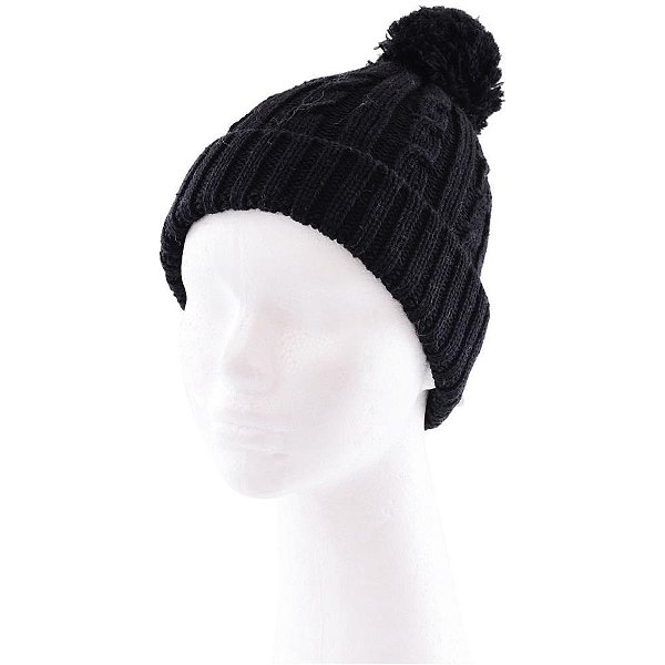 Touca Tricô com Pompom Poliéster Preta Pacote com 02