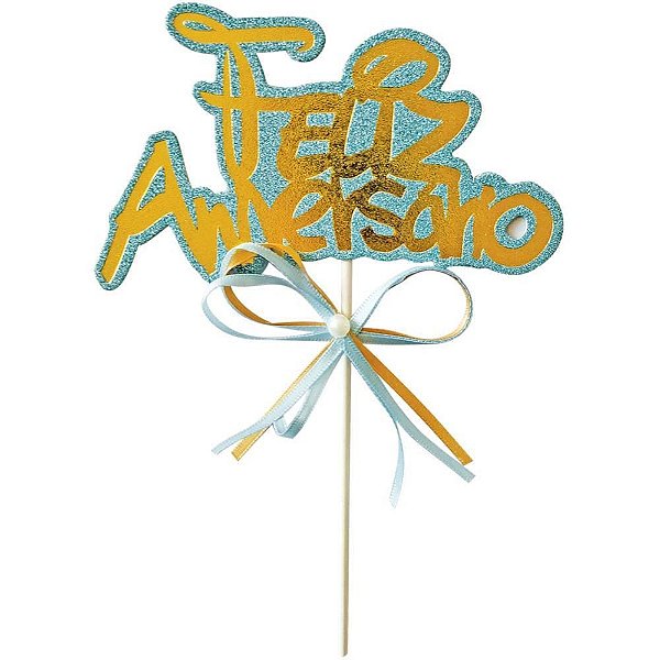 Topo de Bolo Feliz Aniversário Glíter