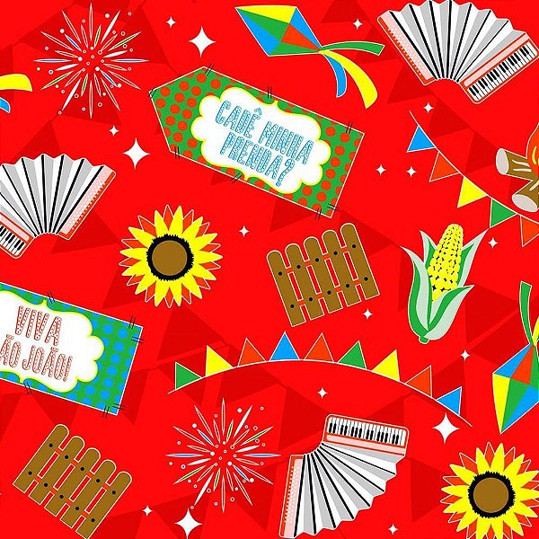 TNT Estampado Festa NO Arraiá Vermelho 1,40M 40G - Rolo com 25 Metros