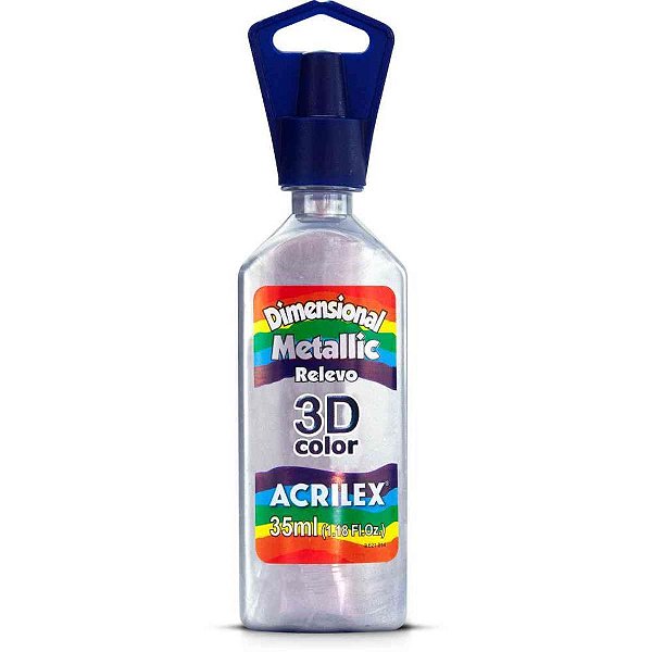 Tinta Relevo Dimensional Metálica Prata 35ML PCT com 06
