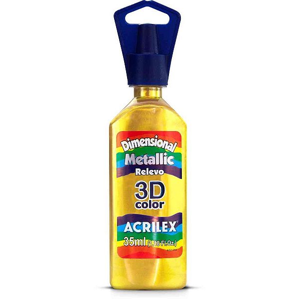 Tinta Relevo Dimensional Metálica Ouro 35ML - Pacote com 06 Unidades