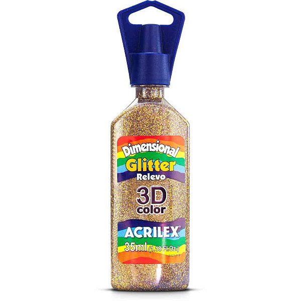 Tinta Relevo Dimensional Glitter Ouro 35ML Pacote com 6 Unidades
