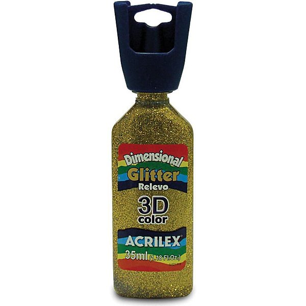 Tinta Relevo Dimensional Glitter Ouro 35ML Pacote com 6 Unidades
