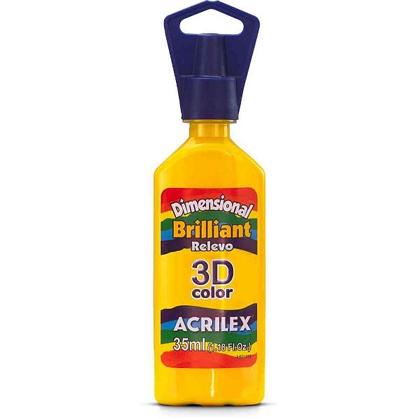 Tinta Relevo Dimensional Brilhante Amarelo Ouro 35ML - Pacote com 06