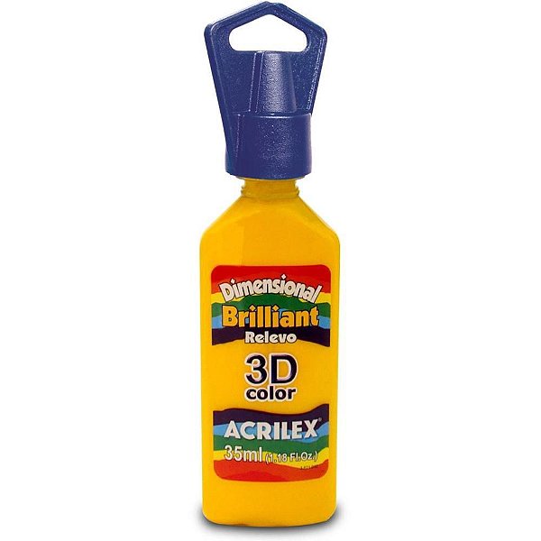 Tinta Relevo Dimensional Brilhante Amarelo Ouro 35ML - Pacote com 06