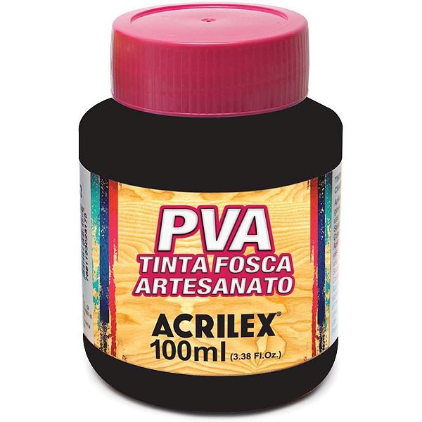 Tinta PVA Fosca para Artesanato 100ML Preto - Pacote com 6
