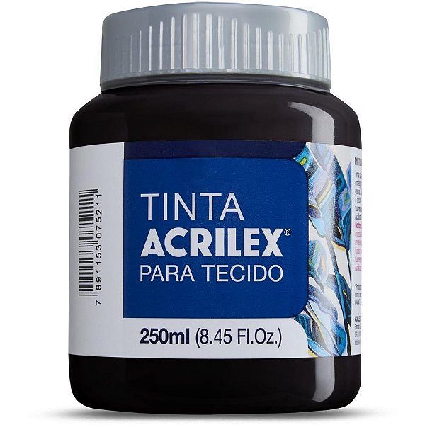 Tinta para Tecido Acrilex Fosca 250ML Preto – Pacote com 03 Unidades