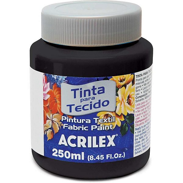 Tinta para Tecido Acrilex Fosca 250ML Preto – Pacote com 03 Unidades