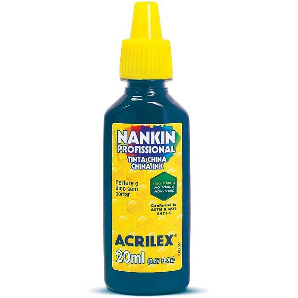 Tinta Nanquim Azul Turquesa 20ML - Ideal para Trabalhos Artísticos e Escolares