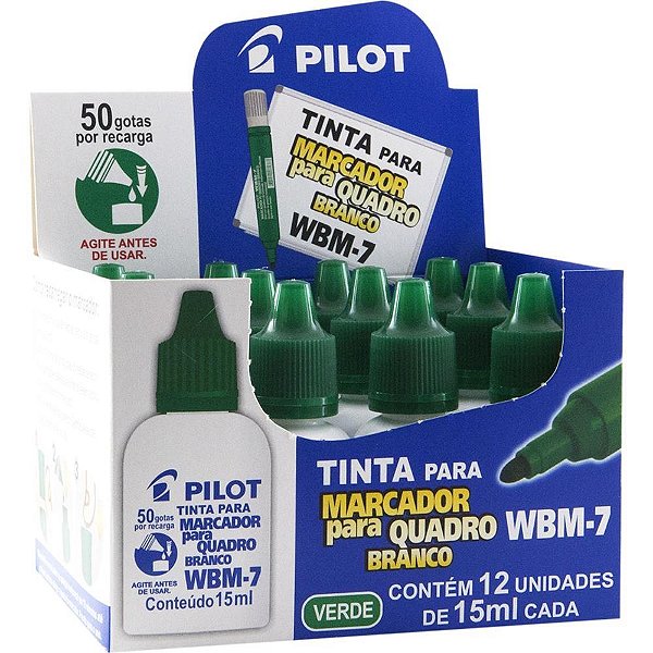 Tinta Marcador Quadro Branco Reabastecedora WBM-7 Verde 15ML - Caixa com 12 Unidades