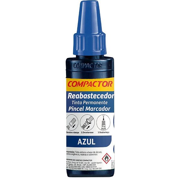 Tinta Reabastecedora para Marcador Permanente 30ML Azul - Caixa com 12