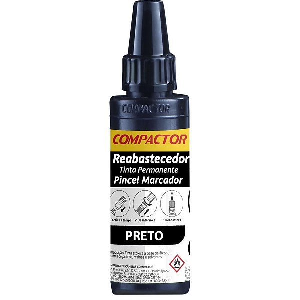 Tinta Marcador Permanente Reabastecedor Preto 30ML Caixa com 12