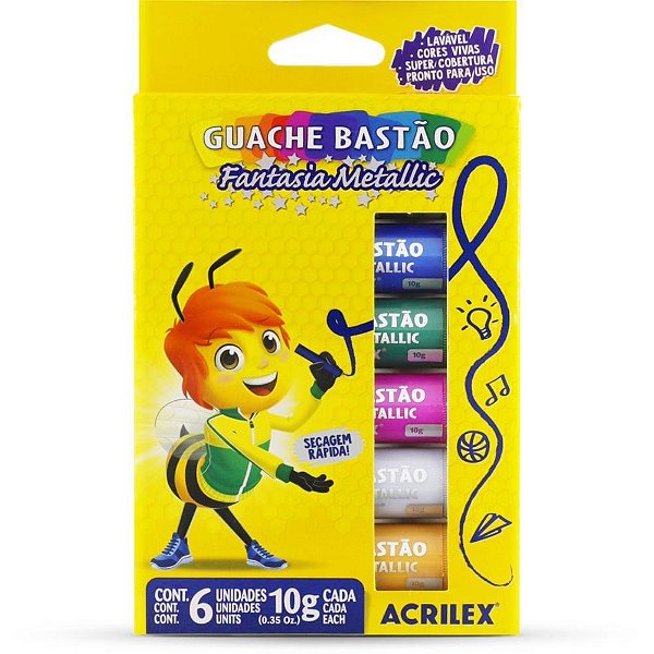 Tinta Guache em Bastão Fantasia Metallic com 06 Cores